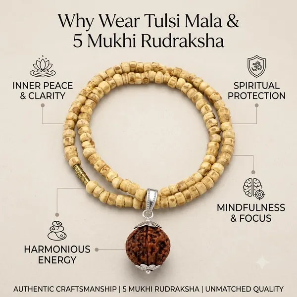 A_S_Ventures_Natural_Round_Tulsi_Mala_With_5_Mukhi_Rudraksha_Tulsi_Wood_Beads_Panchmukhi_Rudraksha_Mala_For_Men_Women_Hindu_Spiritual_Prayer_Beads_For_Japa_Meditation