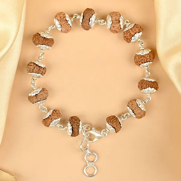 15_Mukhi_Rudraksha_925_Silver_Flower_Caps_Bracelet