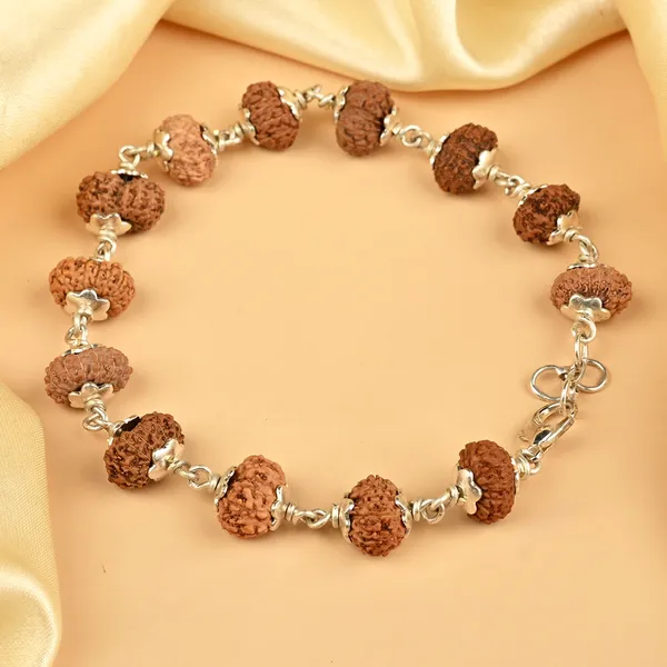 13_Mukhi_Rudraksha_925_Sterling_Silver_Flower_Caps_Bracelet