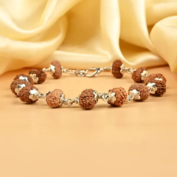 13_Mukhi_Rudraksha_925_Sterling_Silver_Flower_Caps_Bracelet