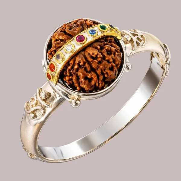 10_Mukhi_Rudraksha_Navaratna_925_Silver_Gold_Bracelet