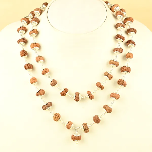 13_Mukhi_Rudraksha_925_Silver_Flower_Caps_Mala