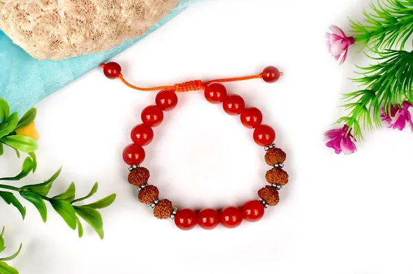 10_Mukhi_Rudraksha_Orange_Carnelian_Beads_Bracelet