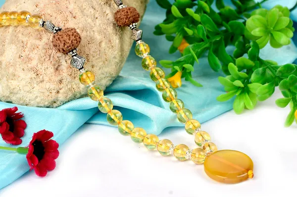 12_Mukhi_Rudraksha_Yellow_Citrine_Mala_With_Silver_Accessories