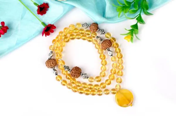 12_Mukhi_Rudraksha_Yellow_Citrine_Mala_With_Silver_Accessories