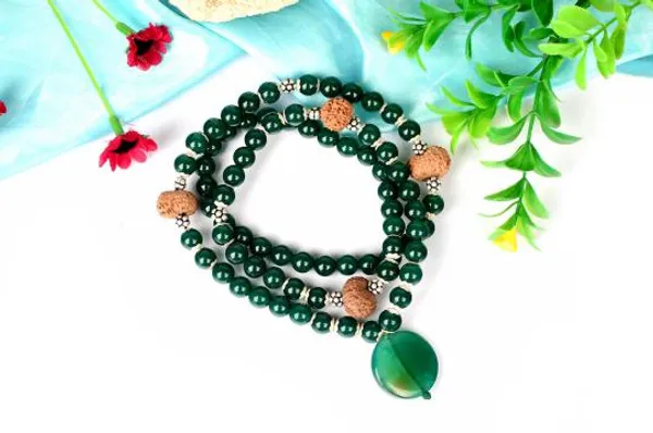 15_Mukhi_Rudraksha_And_Green_Onyx_Mala_And_Bracelet_Set