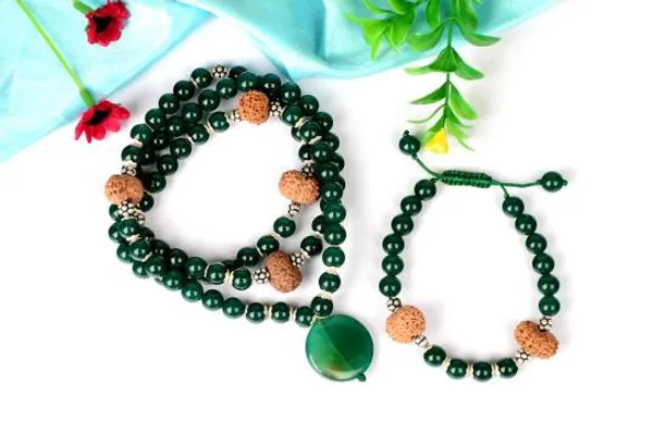 15_Mukhi_Rudraksha_And_Green_Onyx_Mala_And_Bracelet_Set