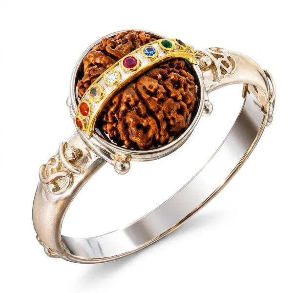 10_Mukhi_Rudraksha_With_9_Gems_In_Silver_Gold_Bracelet