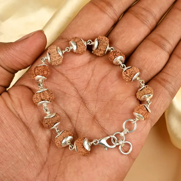 13_Mukhi_Rudraksha_925_Sterling_Silver_Plain_Caps_Bracelet