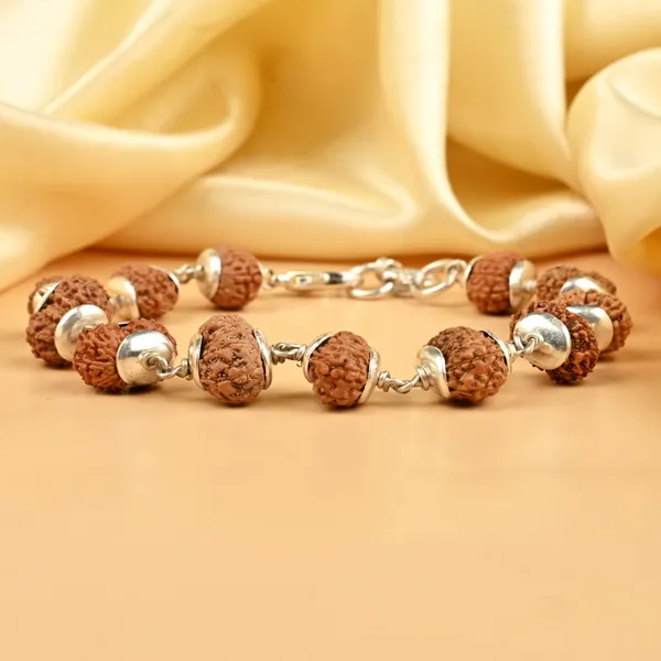 13_Mukhi_Rudraksha_925_Sterling_Silver_Plain_Caps_Bracelet