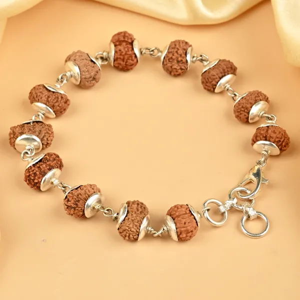 13_Mukhi_Rudraksha_925_Sterling_Silver_Plain_Caps_Bracelet