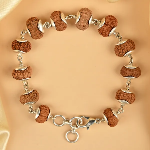 13_Mukhi_Rudraksha_925_Sterling_Silver_Plain_Caps_Bracelet