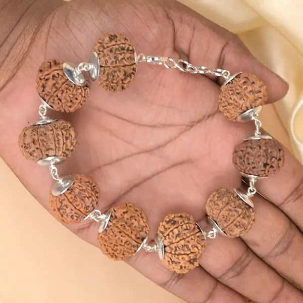 15_Mukhi_Nepali_Rudraksha_925_Silver_Plain_Caps_Bracelet