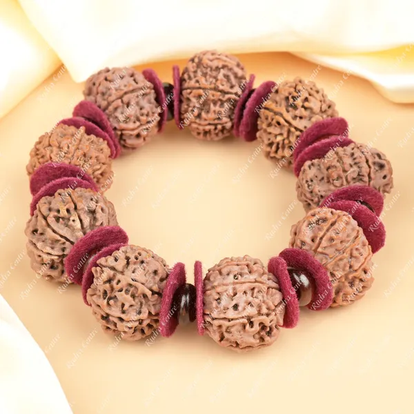 10_Mukhi_Nepali_Rudraksha_X_Red_Sandal_Woolen_Spacers_Bracelet