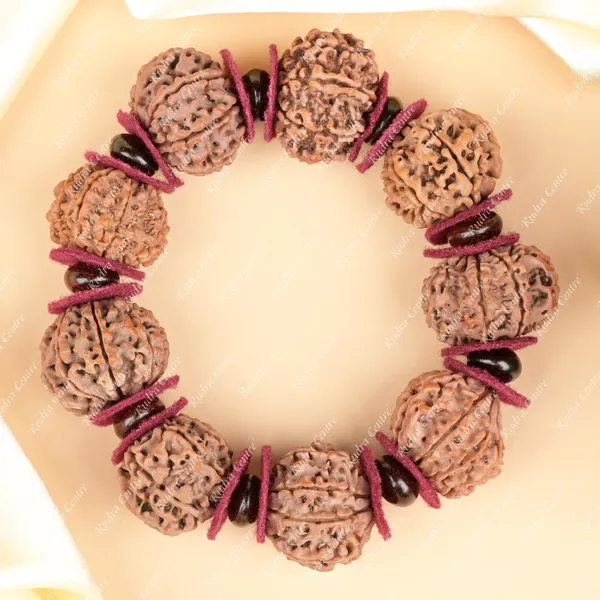10_Mukhi_Nepali_Rudraksha_X_Red_Sandal_Woolen_Spacers_Bracelet