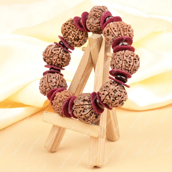 10_Mukhi_Nepali_Rudraksha_X_Red_Sandal_Woolen_Spacers_Bracelet