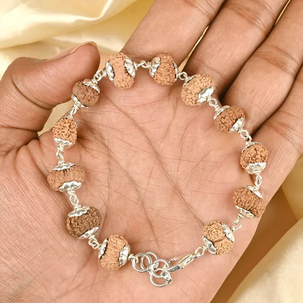 16_Mukhi_Rudraksha_925_Silver_Flower_Caps_Bracelet
