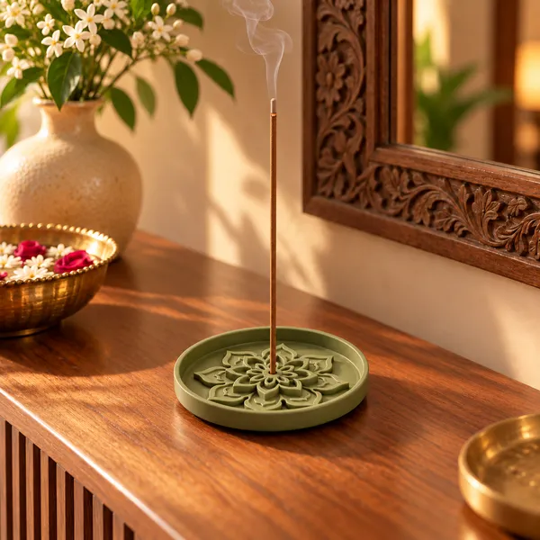 Pla_Minimalist_Lotus_Incense_Holder_Olive_Green