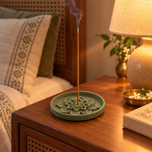 Pla_Minimalist_Lotus_Incense_Holder_Olive_Green