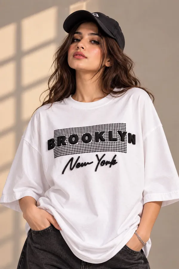 White_Cotton_Oversized_Brooklyn_New_York_Graphic_T-Shirt_For_Women