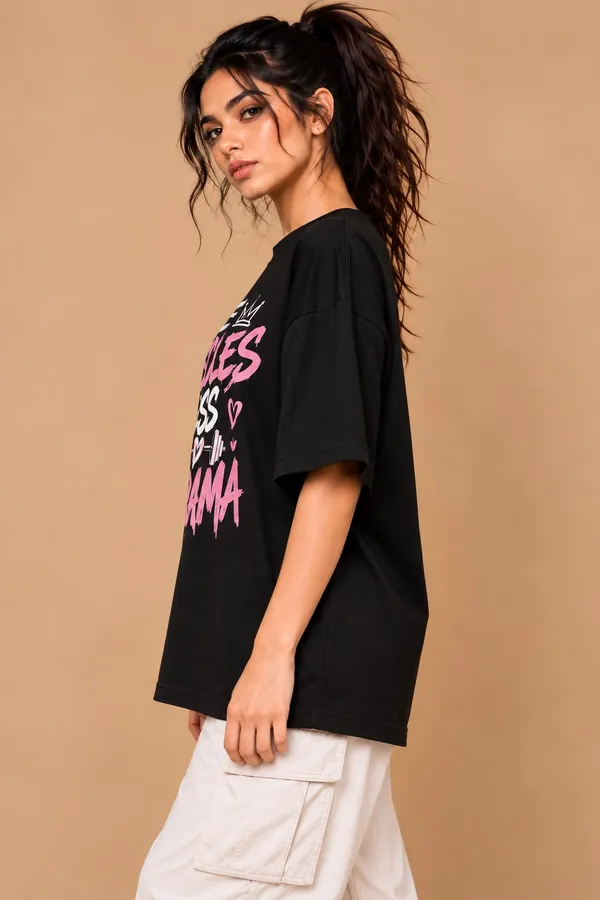 Black_Cotton_Oversized_More_Muscles_Less_Drama_T-Shirt_For_Women