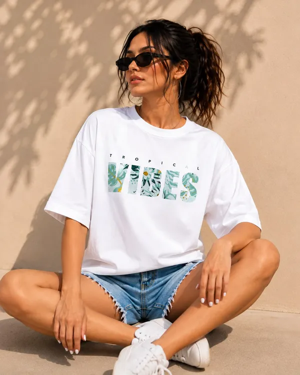 White_Cotton_Oversized_Tropical_Vibes_Graphic_T-Shirt_For_Women