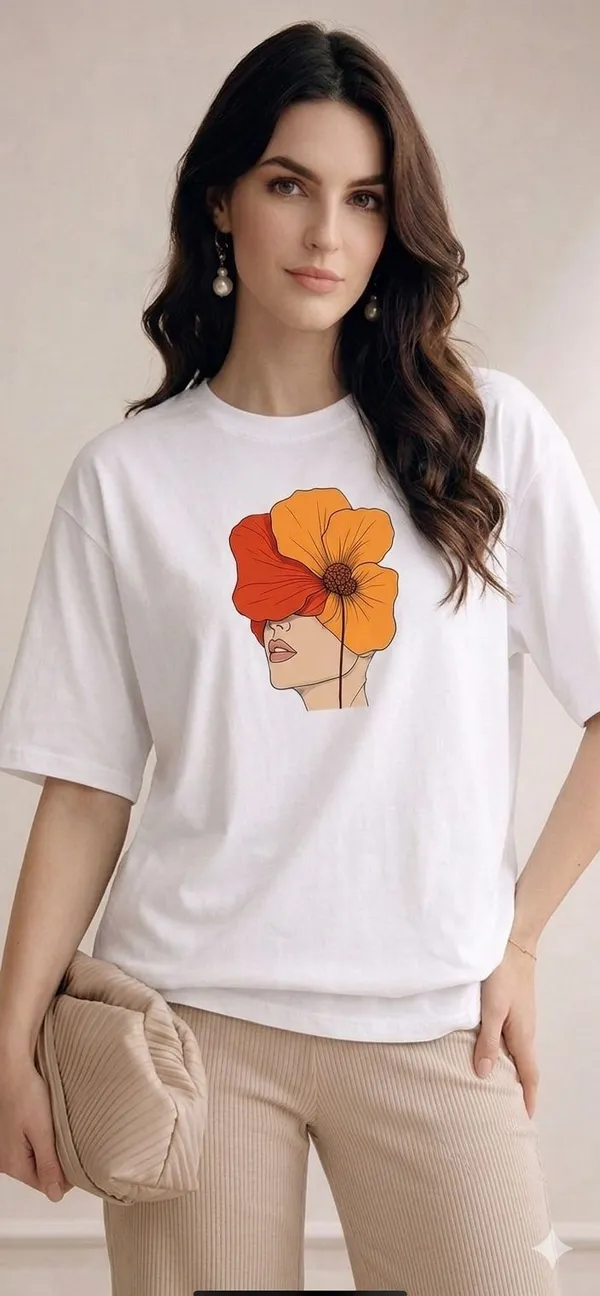 White_Cotton_Oversized_Floral_Face_Graphic_T-Shirt_For_Women