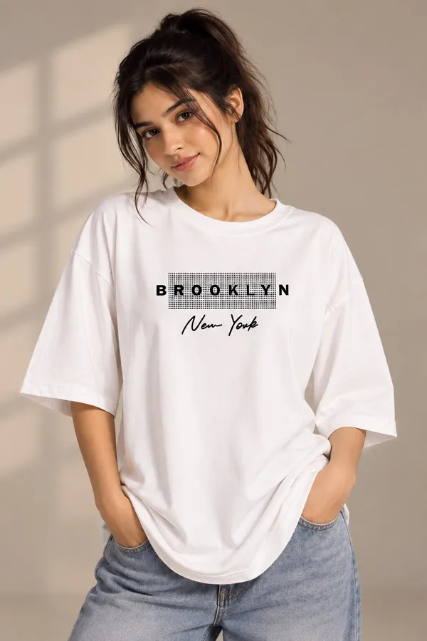 White_Cotton_Oversized_Brooklyn_New_York_Graphic_T-Shirt_For_Women