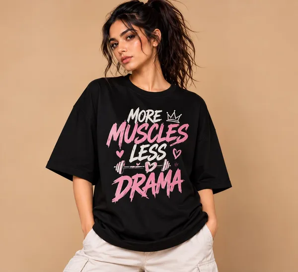 Black_Cotton_Oversized_More_Muscles_Less_Drama_T-Shirt_For_Women