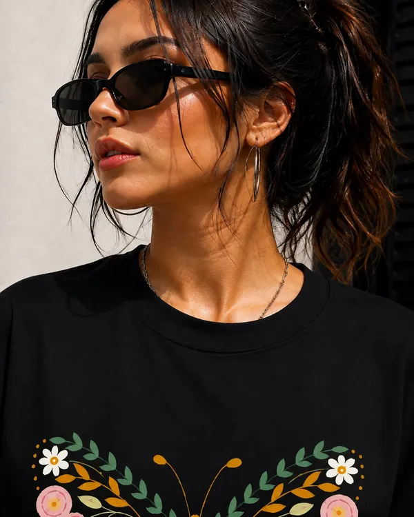 Black_Cotton_Oversized_Butterfly_Floral_Graphic_T-Shirt_For_Women