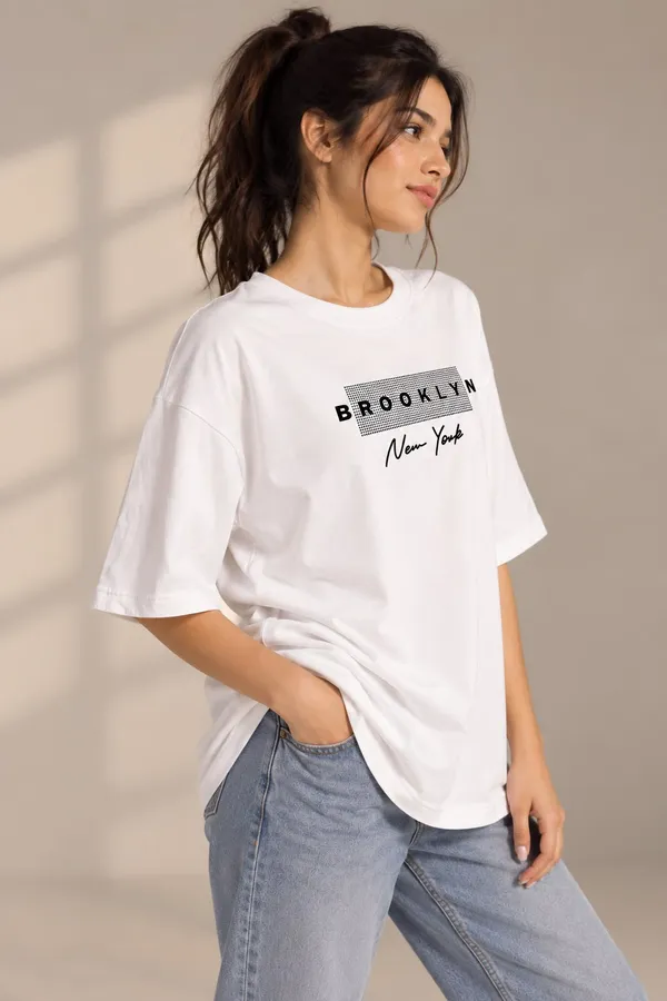 White_Cotton_Oversized_Brooklyn_New_York_Graphic_T-Shirt_For_Women