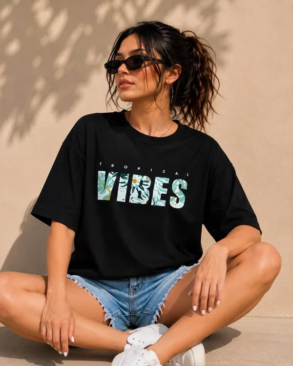 Black_Cotton_Oversized_Tropical_Vibes_Graphic_T-Shirt_For_Women