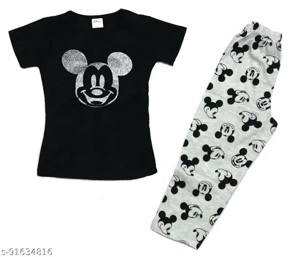 Black_Hosiery_Cotton_T-Shirt_Pajama_Set_For_Girls