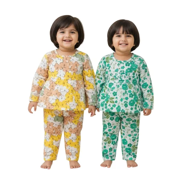 Yellow_And_Green_Cotton_Co-Ord_Night_Suit_Set_For_Girls_(Pack_Of_2)