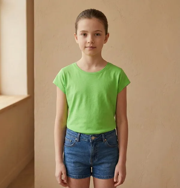 Green_Cotton_Relaxed_Fit_T-Shirt_For_Girls