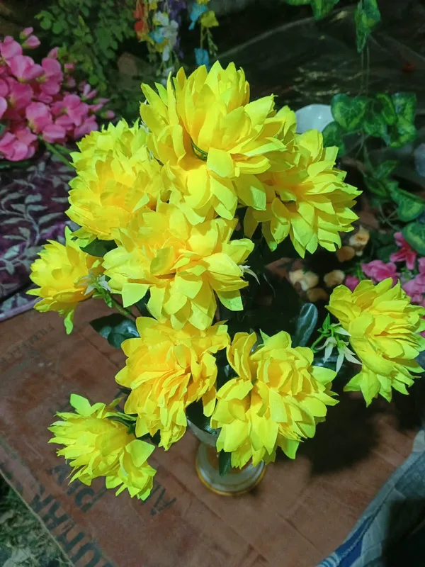 Yellow_Plastic_Decorative_Chrysanthemum_Artificial_Flower_Bouquet_Pack_Of_2