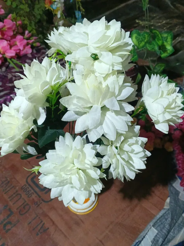 White_Plastic_Decorative_Cluster_Artificial_Flower_Arrangement_Pack_Of_2