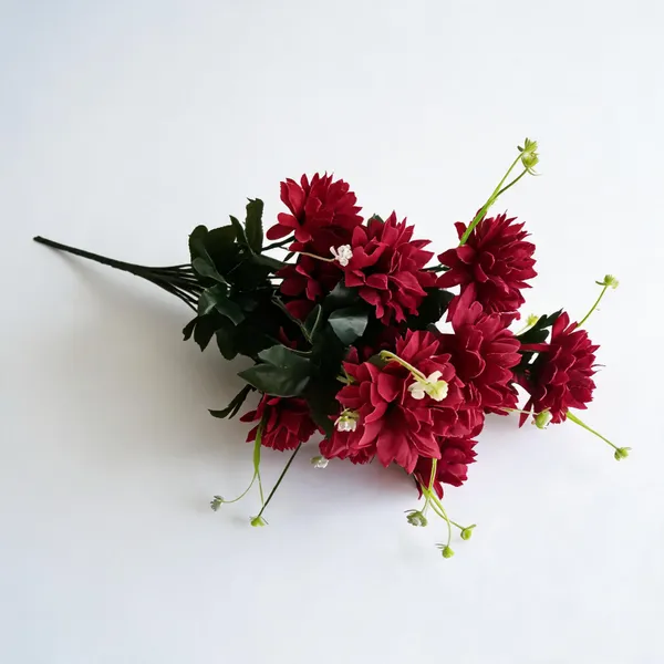 Red_And_Green_Plastic_Decorative_Artificial_Floral_Bouquet_With_Leaves