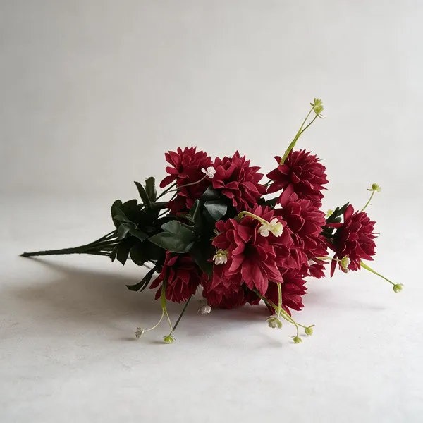 Red_And_Green_Plastic_Decorative_Artificial_Floral_Bouquet_With_Leaves