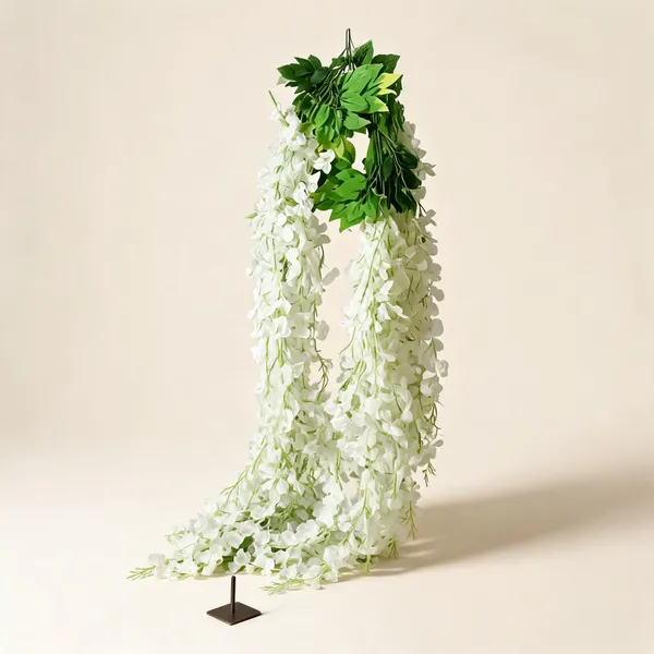 White_And_Green_Plastic_Decorative_Leaf_Artificial_Hanging_Vine_Pack_Of_8