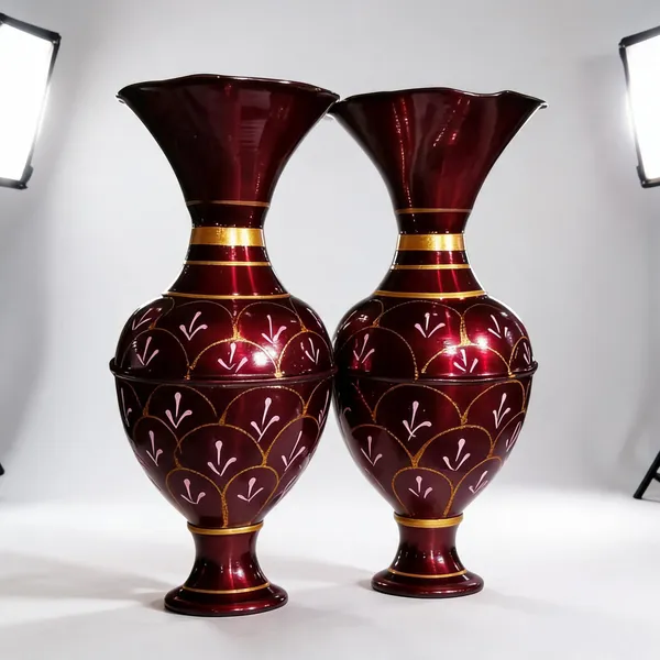 Maroon_And_Gold_Metal_Traditional_Floral_Pattern_Decorative_Vase_Set_Pack_Of_2