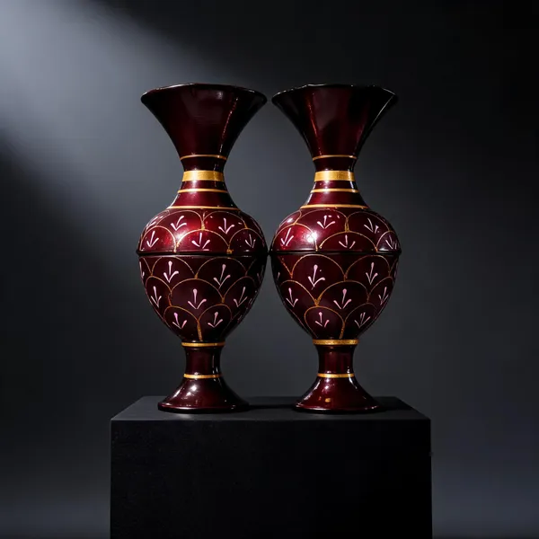 Maroon_And_Gold_Metal_Traditional_Floral_Pattern_Decorative_Vase_Set_Pack_Of_2