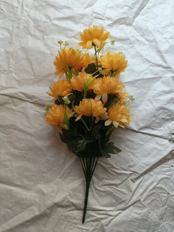 Yellow_Plastic_Decorative_Dahlia_Artificial_Flower_Bouquet