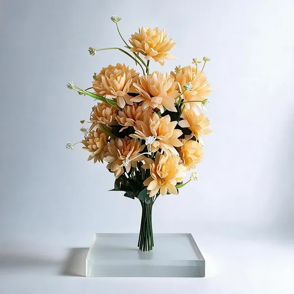 Yellow_Plastic_Decorative_Dahlia_Artificial_Flower_Bouquet