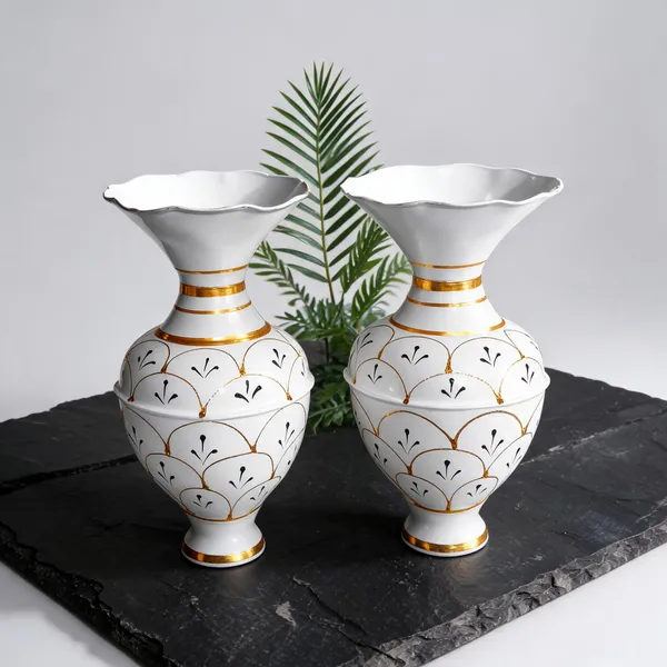 White_And_Gold_Metal_Decorative_Scalloped_Pattern_Vase_Set_Pack_Of_2