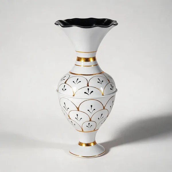 White_And_Gold_Metal_Decorative_Scalloped_Pattern_Vase_Set_Pack_Of_2