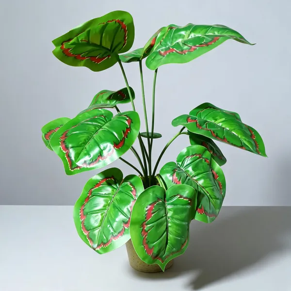 Green_And_Red_Plastic_Tropical_Leaf_Artificial_Potted_Plant_Pack_Of_2