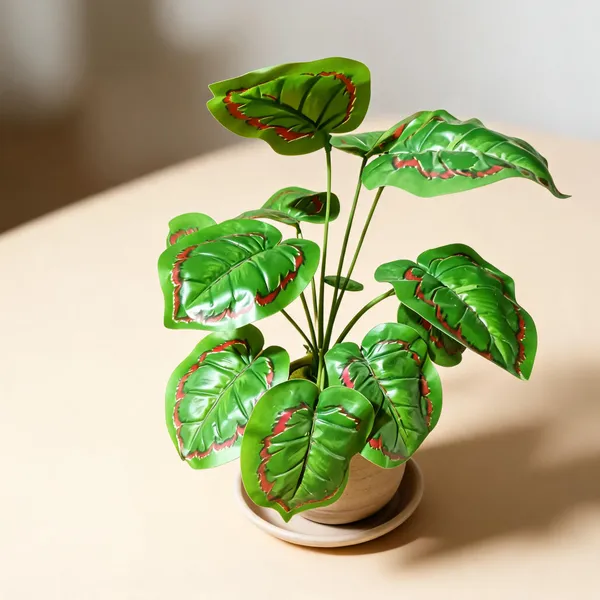 Green_And_Red_Plastic_Tropical_Leaf_Artificial_Potted_Plant_Pack_Of_2