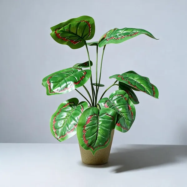 Green_And_Red_Plastic_Tropical_Leaf_Artificial_Potted_Plant_Pack_Of_2