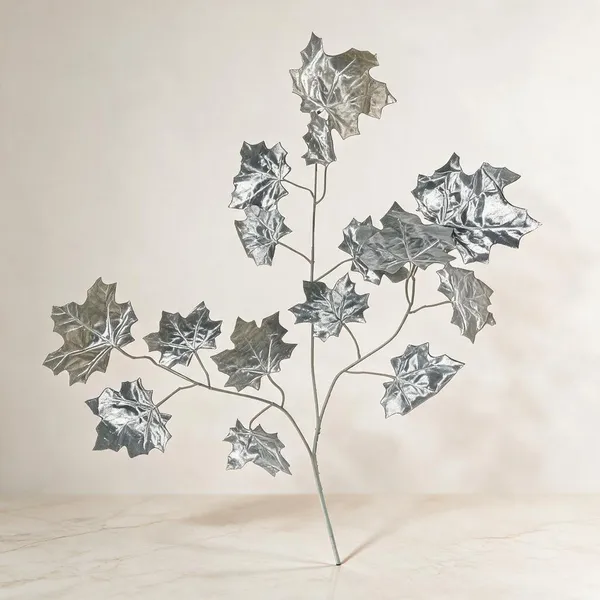 Silver_Plastic_Decorative_Artificial_Leaf_Foliage_Bunch_Pack_Of_8